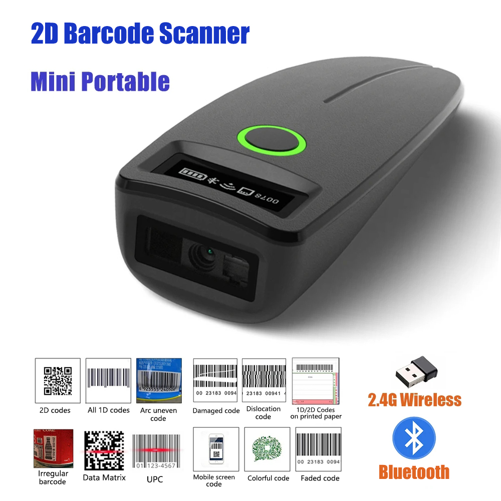 Barcode Scanner Wireless - 2D Barcodescanner W7 Mini Draadloze Bluetooth