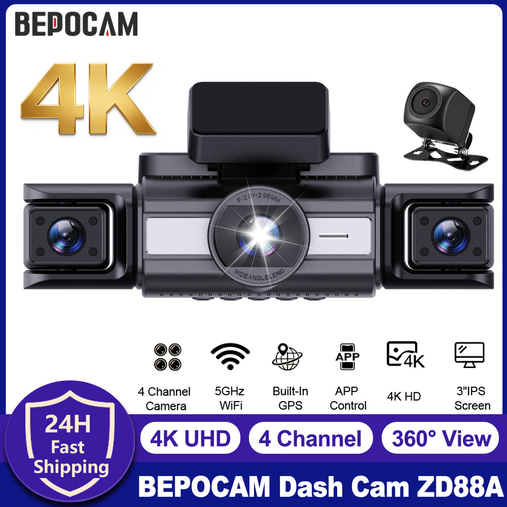 Panoramic Dash Cam 360 - BEPOCAM 4-kanaals dashcam 4K frontcamera 360