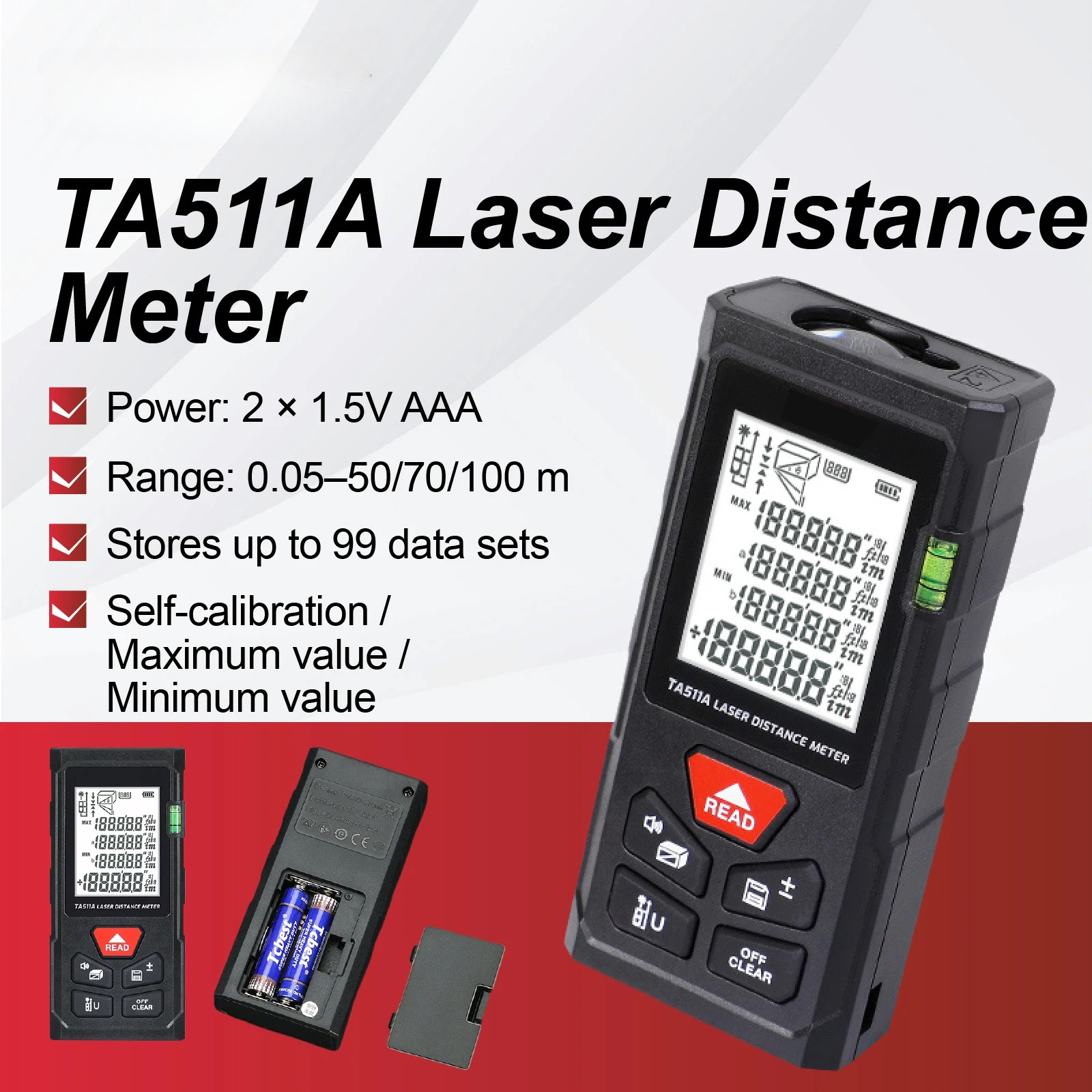 Laser Distance Measure - Handheld digitale laserafstandsmeter 0,05–100 m, zeer