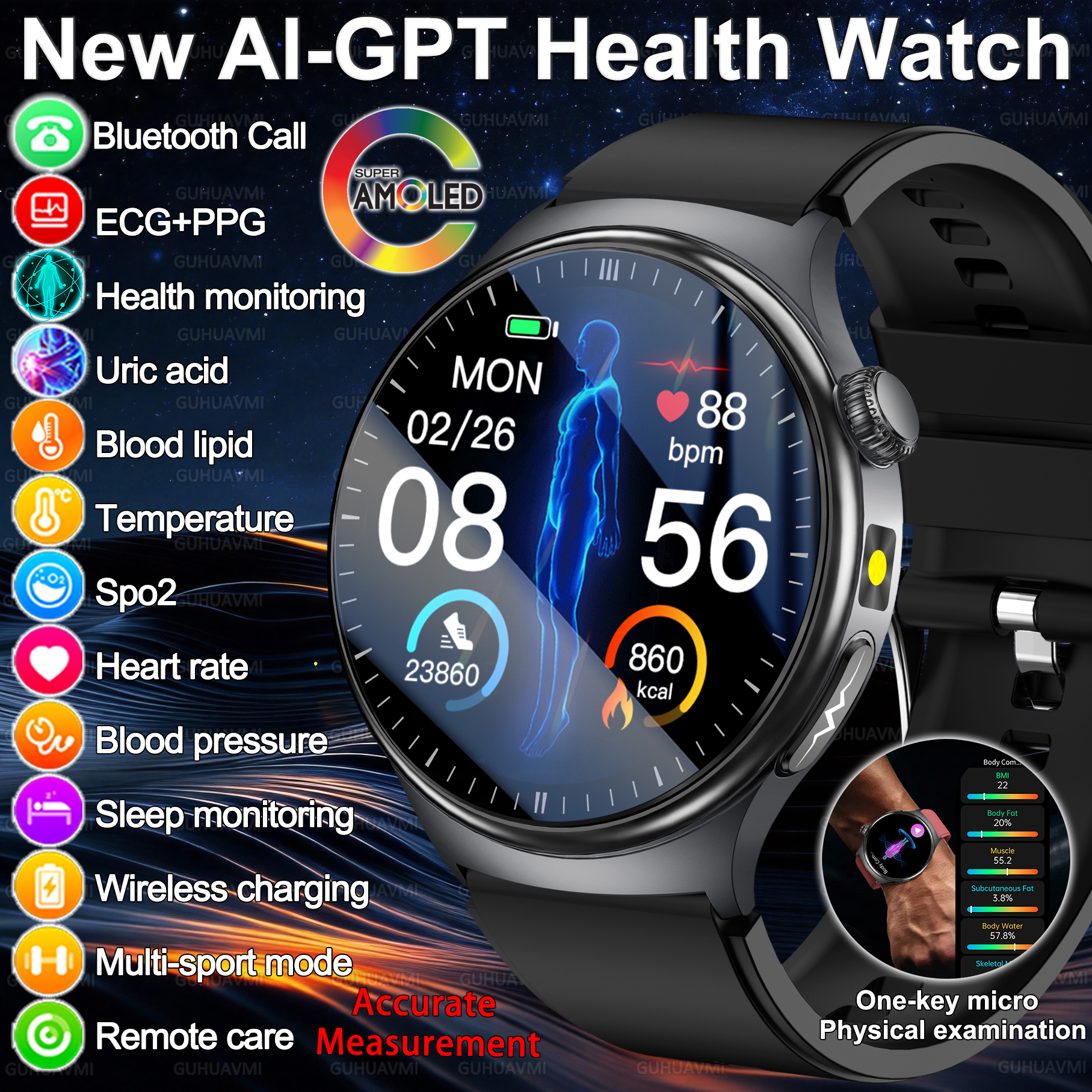 Laser Distance Measure - 2026 Nieuwe Nauwkeurige Diagnose Smartwatch Lichaamsvet