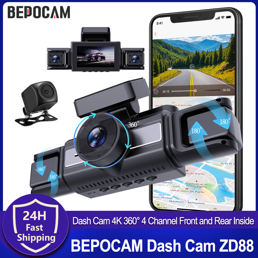 Panoramic Dash Cam 360 - BEPOCAM 4K Dashcam 4-kanaals voor en
