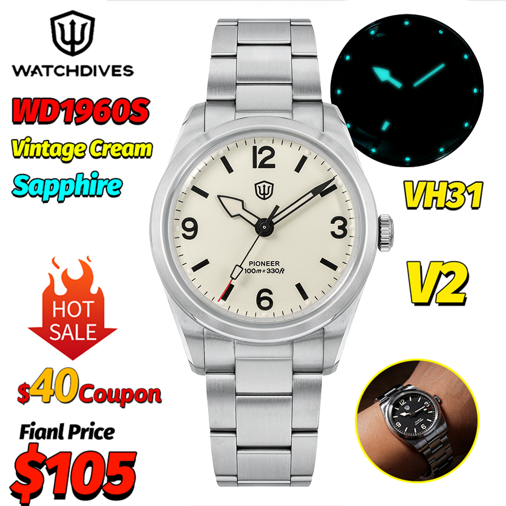 Electronics Gadgets For Men - Watchdives WD1960S V2 Vintage Crème 36Mm
